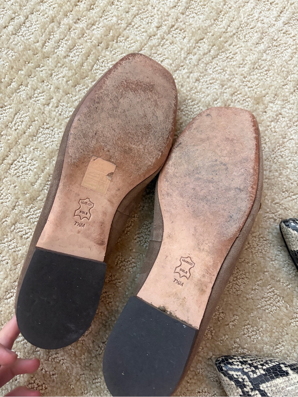 Tory Burch Taupe Suede Loafers with Gold Logo - Picture 3 of 4